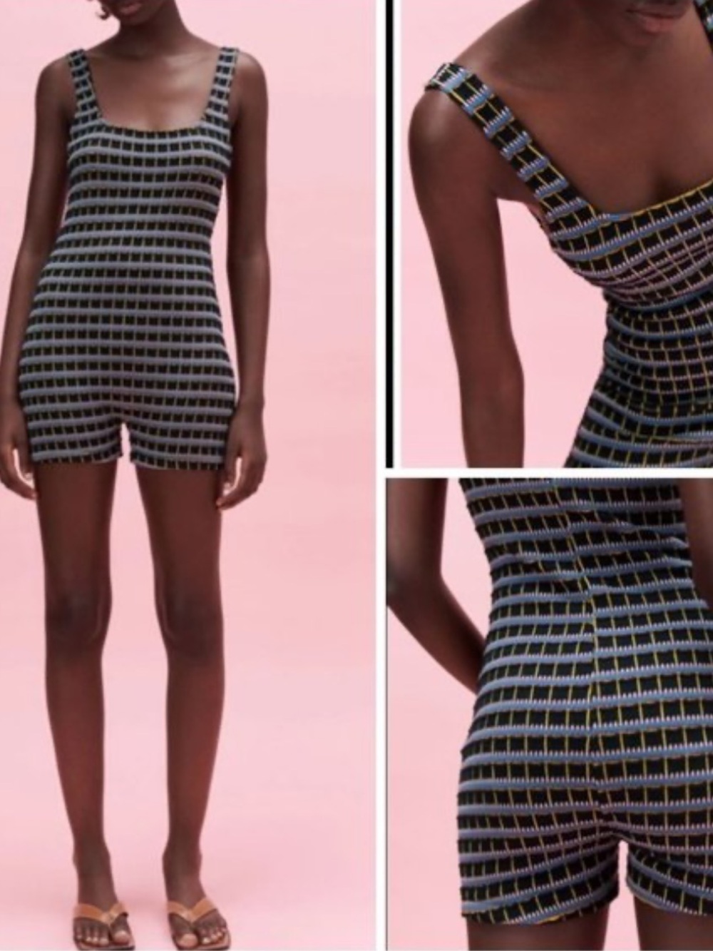 Zara Black and Gray Striped Romper